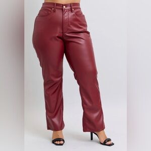 JUDY BLUE HIGH‎ WAIST TUMMY CONTROL FAUX LEATHER STRAIGHT PANTS